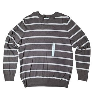 Sonoma Life Style Mens Striped Crew‎ Neck Long Sleeve Sweater Size L Brown